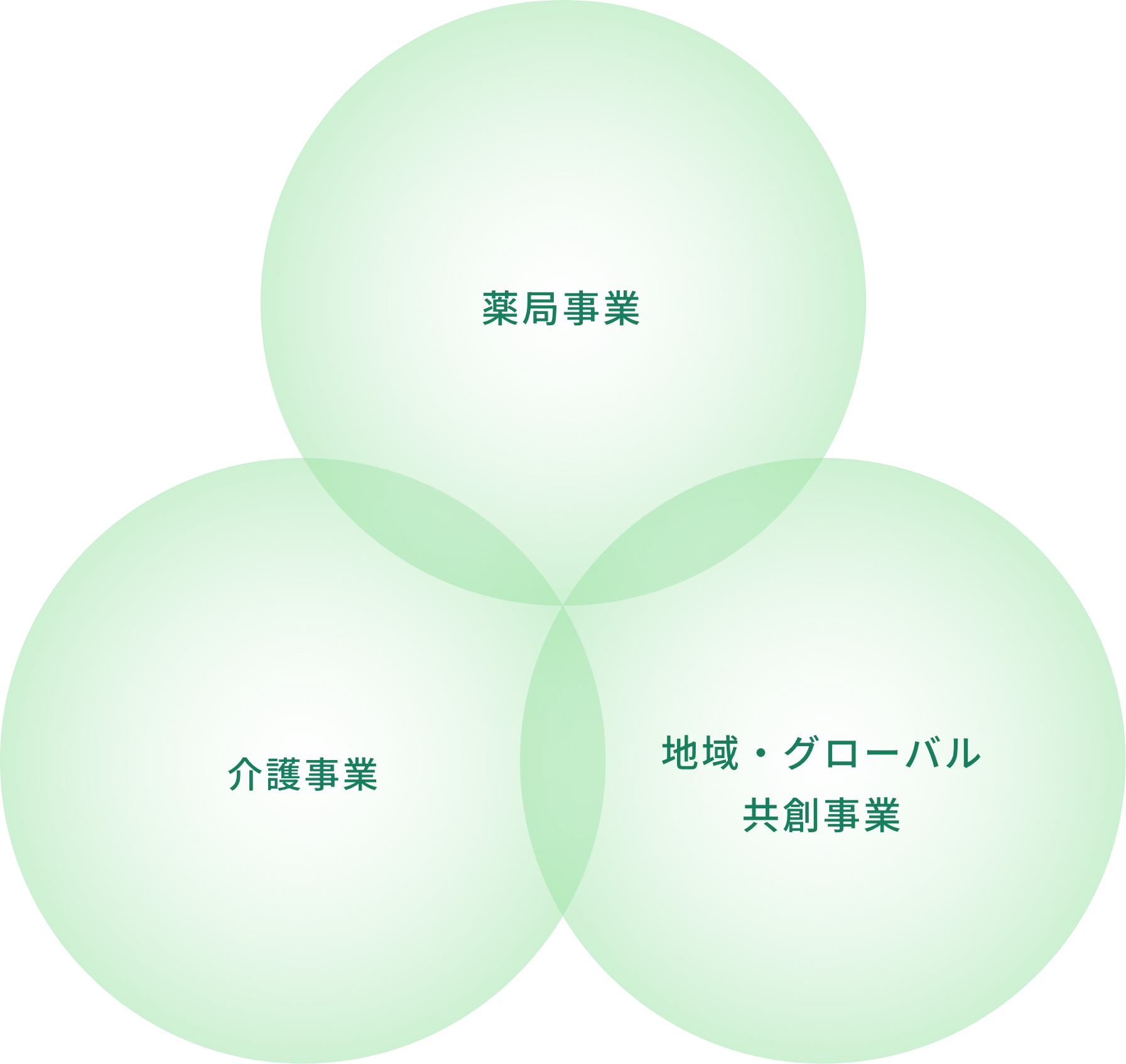 薬局事業,介護事業,地域・グローバル 共創事業